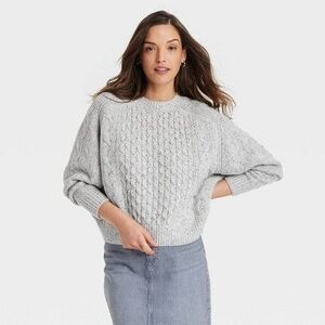Universal Thread - Women's Crewneck Cable Knit Pullover Sweater - Uni Gray